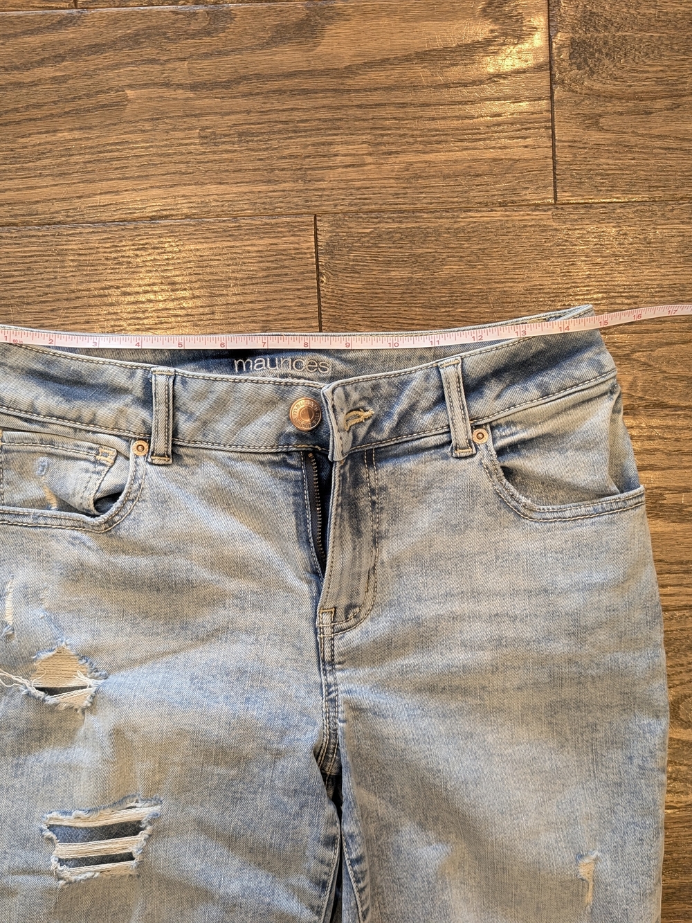 Light Blue Distressed Women's Jeans - Casual Rolled Hem - Picture 6 of 7